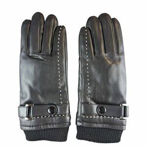 Women's Warm Faux Leather Gloves, Size Small, Black, Sankuu